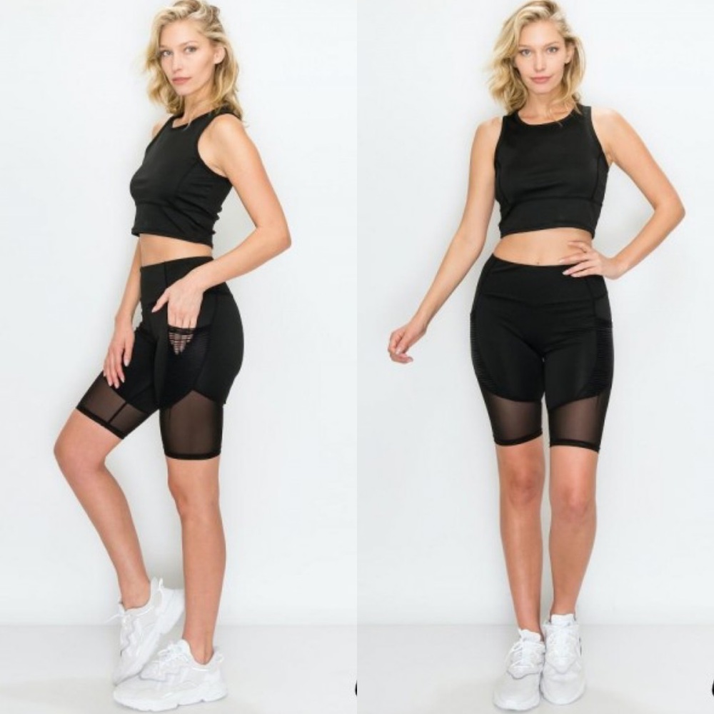 2 PACK SET womens crop tank top & biker shorts